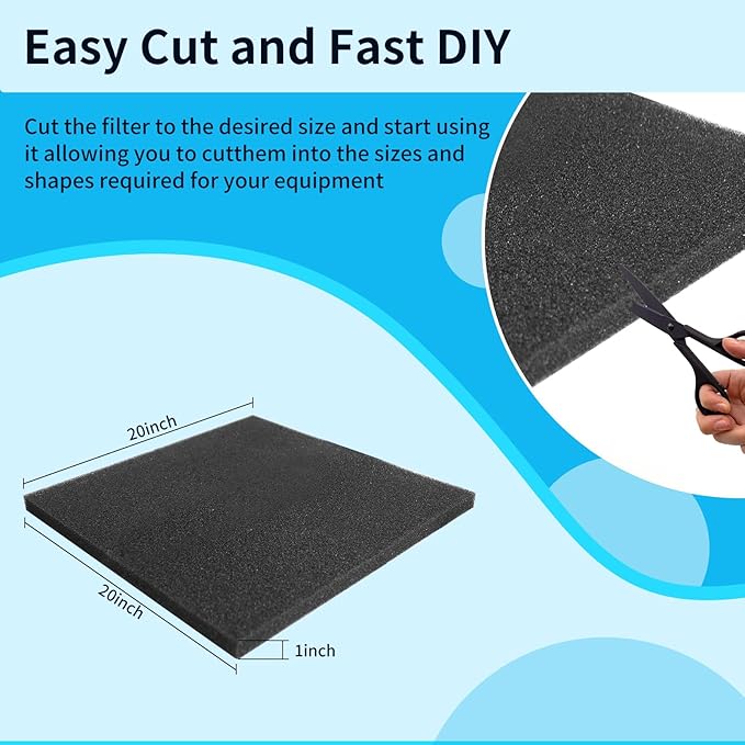 Aquarium Filter Sponge Pad โBio Filter Media Foam Sponge, Easy Cut to Size Foam for Fish Tank 20"x20"x1" (20PPI)