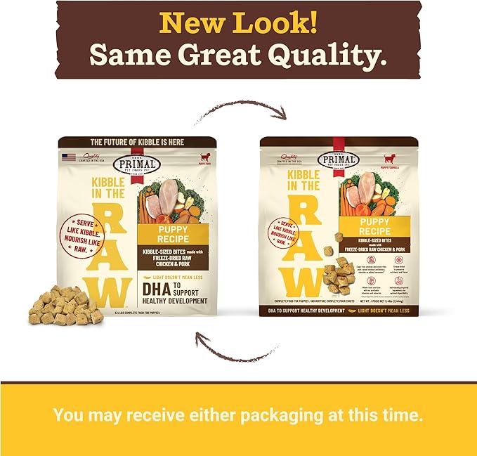 Primal Kibble in The Raw, Freeze Dried Dog Food, Puppy Recipe, Scoop & Serve, Made with Raw Protein, Whole Ingredient Nutrition, Crafted in The USA, Dry Dog Food 5.4 lb Bag