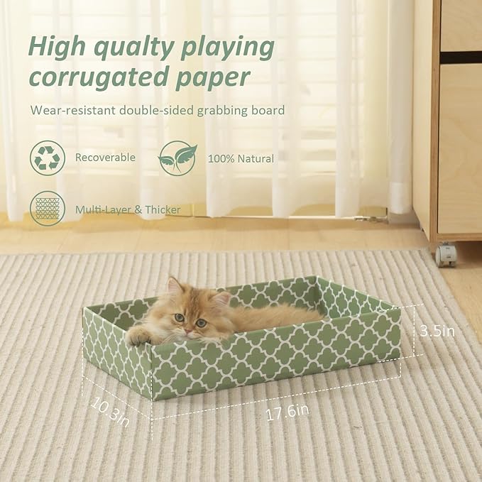 MECOOL Cat Scratching Board,3PC Scratch Pad with Box,Reversible Corrugated Scratcher Cardboard and Lounge Bed for Indoor Cats, Catnip