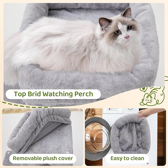 24inch Tall cat Tree with 2 cat condo and Mouse Toy Cozy Small cat Tower with Scratching Post and Board for Kitties and Small Cats.(Light Grey)