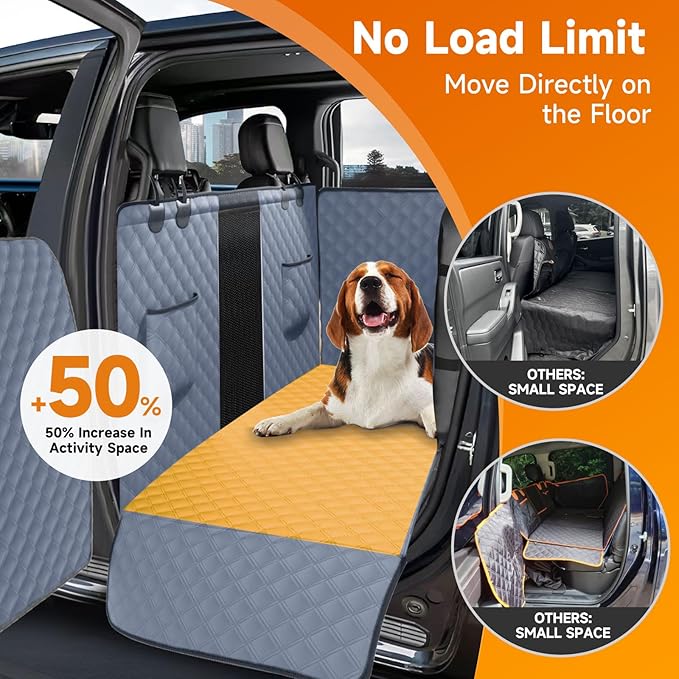 XL Dog Truck Seat Cover with Car Door Protector - Waterproof Full Coverage Back Seat Cover for Trucks with Flip-Up Rear Seats, Fits Full-Size Crew Cab Models Like F150 & F250