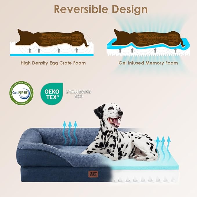 EHEYCIGA Memory Foam XL Dog Bed for XLarge Sized, Extra Large Orthopedic Dog Sofa with Sides and Waterproof Liner, Washable Bolster Pet Couch with Removable Cover, 42x30x7.5 Inch, Navy
