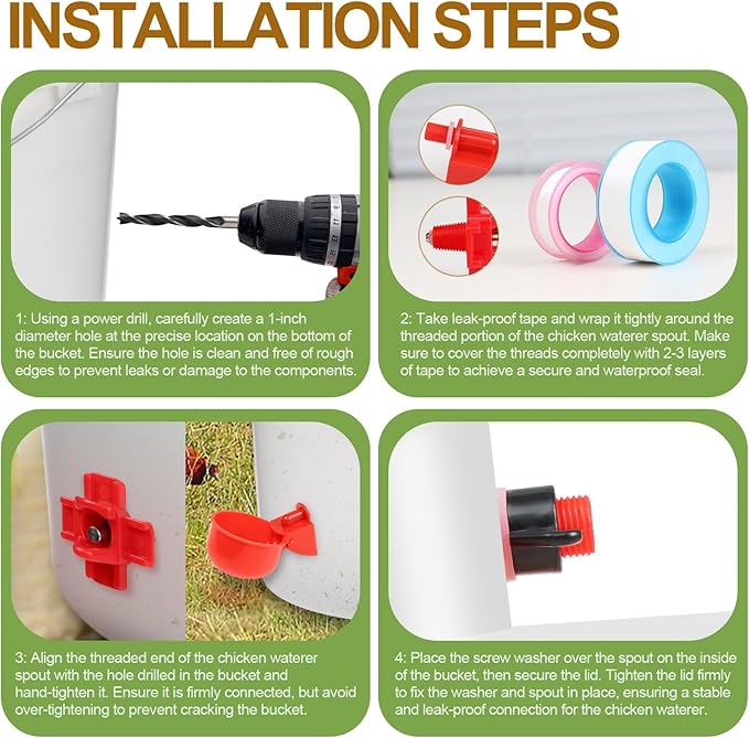 18PCS Poultry Watering Cups,Automatic Chicken Water Cups,Chickens Waters Nipples,DIY Chicken Watering System with Tee Fittings and Drill for Chicken,Duck,Goose,Bird and Other Kinds of Poultry