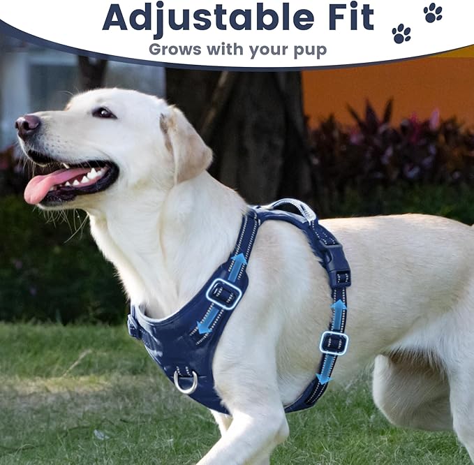 No Pull Dog Harness, Reflective Puppy Vest for Small Medium Large Sized Dog(Prussian Blue,M)