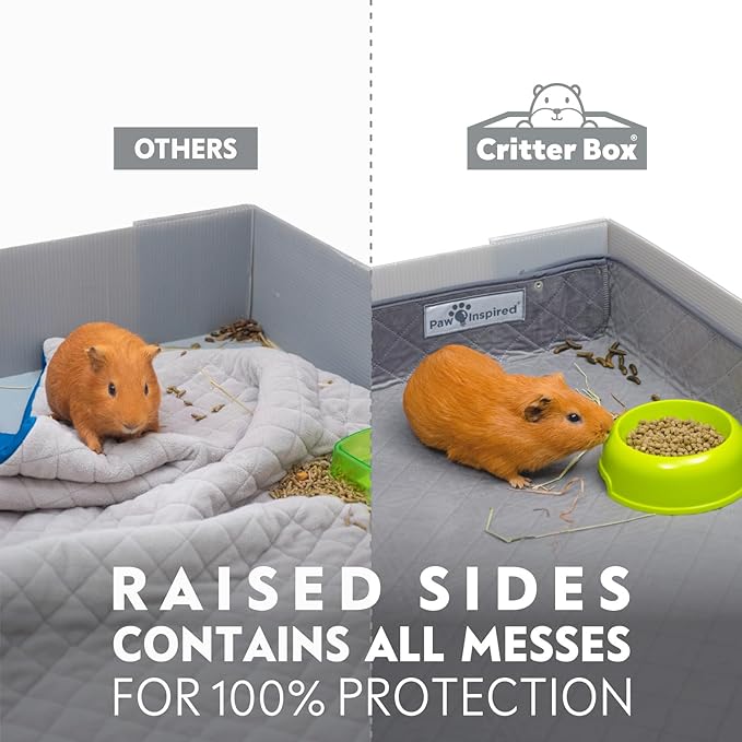 Paw Inspired Critter Box Washable Cage Liner, Reversible Fleece Bedding with Raised Sides for Guinea Pigs and Other Small Animals (C&C 2x4 (14" Grids), Gray/Green)