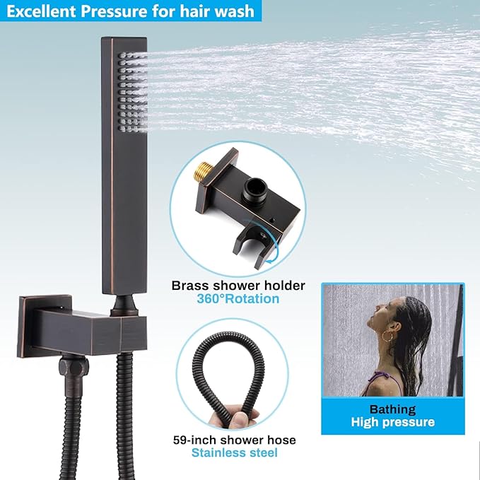 Oil Rubbed Bronze Shower System Digital Display Shower Set with Handheld Spray, 12 inch Ceiling Mounted Shower Head and 8 inch Wall Mounted Shower Head