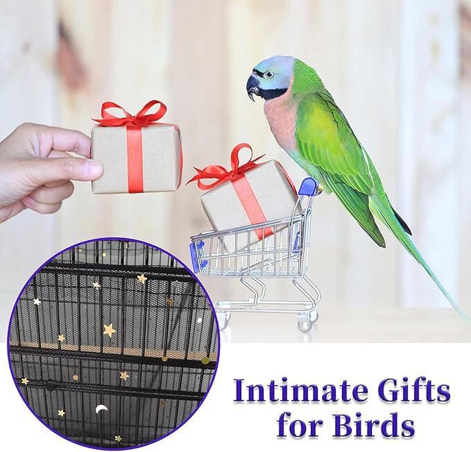 Daoeny Large Bird Cage Cover, Bird Cage Seed Catcher, Adjustable Soft Nylon Mesh Net with Twinkle Moon Star, Birdcage Cover Skirt Seed Guard for Parrot Parakeet Macaw Round Square Cages (Black)
