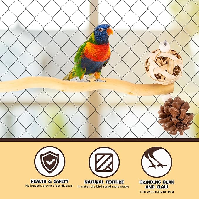 Bird Toys Perch Stand for Cage with Pine Cones, Natural Parrot Toys, Small Chewing Sticks Toys Bird Cage Accessories for Conures Parakeets Cockatoo African Grey Parrots (1PCS)