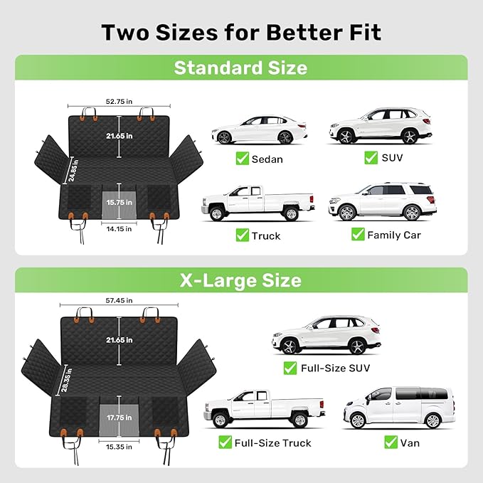 Zanch 2025 Upgraded Dog Car Seat Cover, 400 lbs Heavy Duty Hard Bottom, Waterproof & Anti-Scratch Back Seat Protector, Nonslip Pet Hammock Extender for Cars, SUV, Trucks, Standard-Black