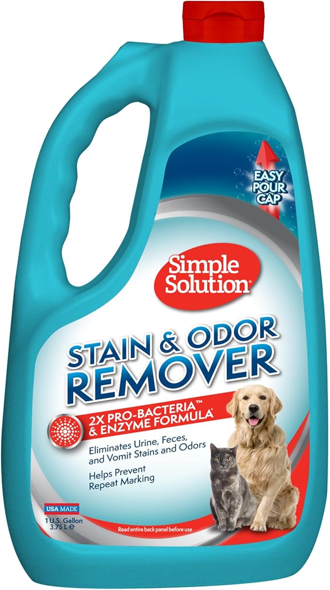 Simple Solution Stain & Odor Eliminator for Pets, Carpet Deodorizer, Enzyme Pet Odor Eliminator for Home, Stain Remover for Cat & Dog Pee, Urine Destroyer, Carpet Cleaner Spray, Gallon