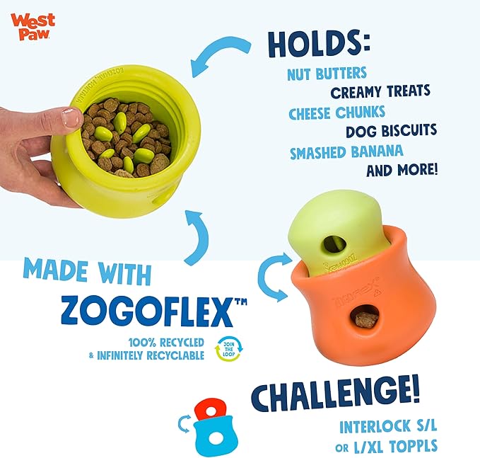 WEST PAW Zogoflex Limited Edition Toppl Treat Dispensing Dog Toy Puzzle – Interactive Chew Toys for Dogs – Dog Toy for Moderate Chewers, Fetch, Catch – Holds Kibble, Treats, X-Large 4.75", Periwinkle