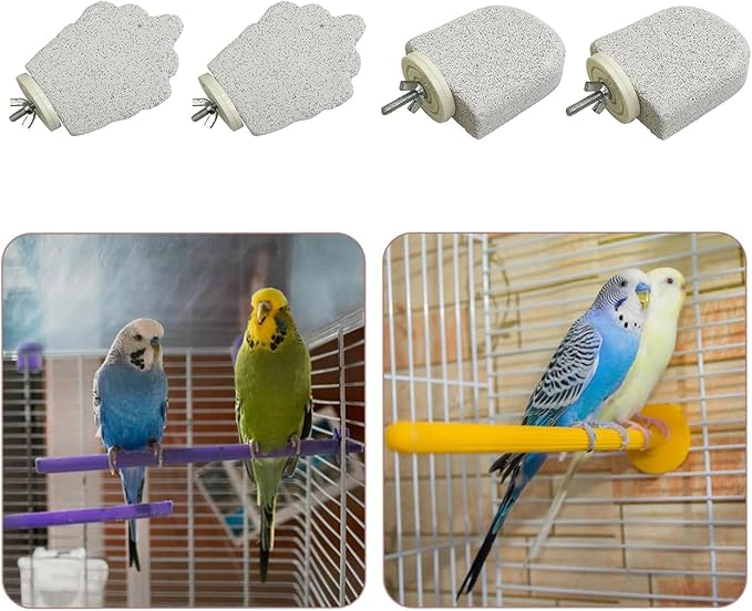 4Pcs Bird Beak Grinding Stone, Bird Perches Calcium Parrot Perch Stand Parrot Teeth Mouth Molar Cage Accessories Platform Paw Grinding Sticks Jumping Stand for Budgie Cockatiel Conure Finch
