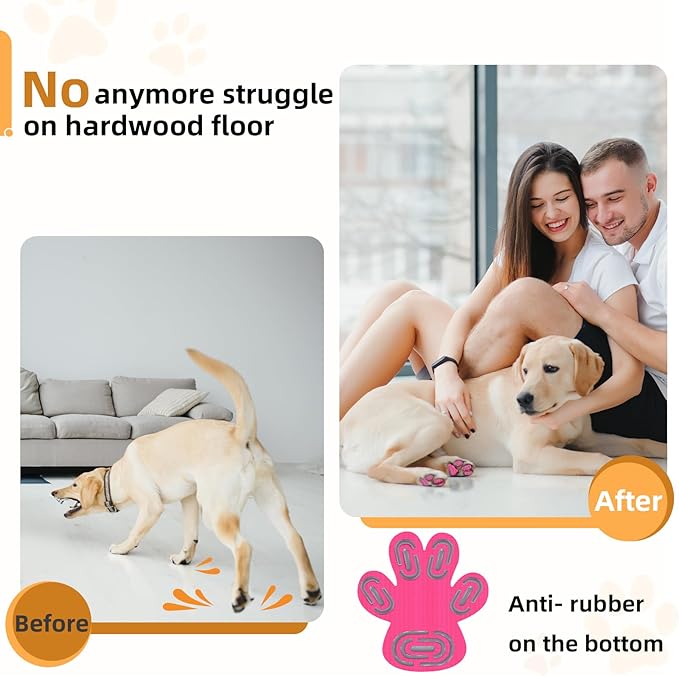 Non-Slip Dog Paw Protector Pads for Senior Dogs, Dog Paw Adhesive Pads on Hardwood Floor,Senior Pets Essentials with Strong Traction,Puppy Grippers,Pink,12 Sets 48 pc XL
