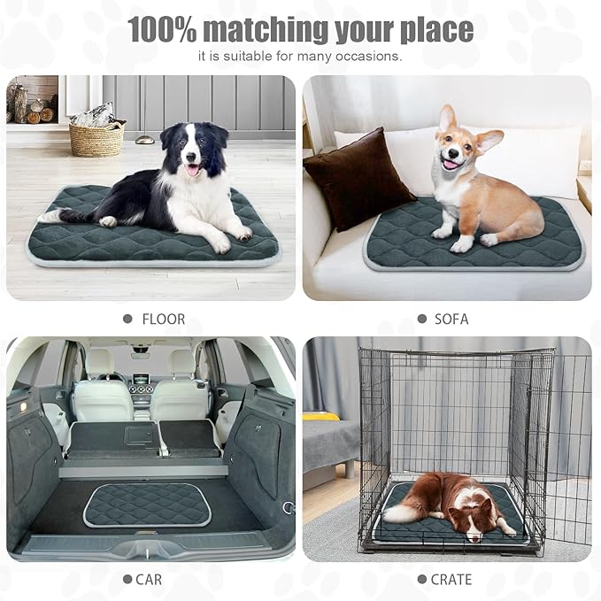 furrybaby Dog Crate Pad for Dog Cages Flat Crate Mat Kennel Pad with Anti-Slip Bottom Machine Washable for Pet Bed Sleeping (S 24x18'', Grey Mat)