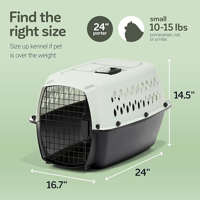 Petmate Pet Porter Fashion Dog Kennel - Crate for Pets 15-20 lbs - Airline Approved Pet Carrier - Durable Plastic Shell - For Home and Travel - Made in USA - 24 Inches - Pale Aqua and Black