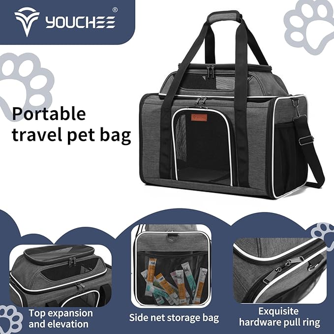 19" L x 12" W x 17" H Inches Cat, Dog Carrier for Pets Up to 25 Ibs, Washable,Soft Sided,Collapsible Travel Puppy Carrier. (Grey)