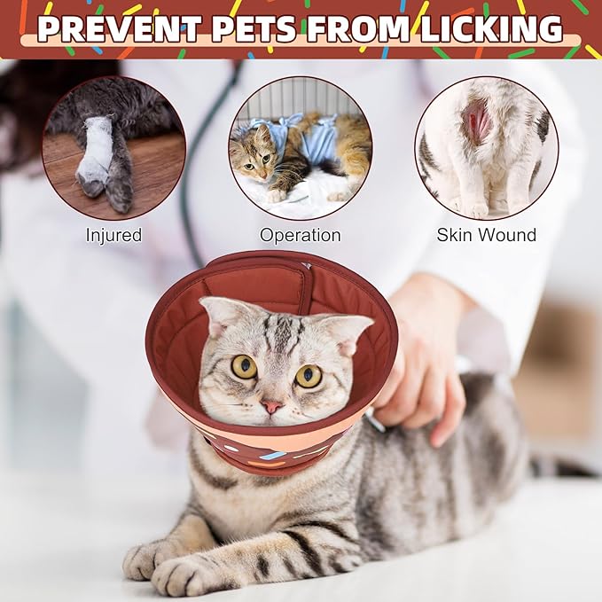 KOOLTAIL Cat Cone Collar Soft, Adjustable Cat Cones to Stop Licking, Foldable Donut Water Resistant Pet Recovery Neck E Collars After Surgery, Kitten Elizabethan Collar for Small to Large Cats,Brown L