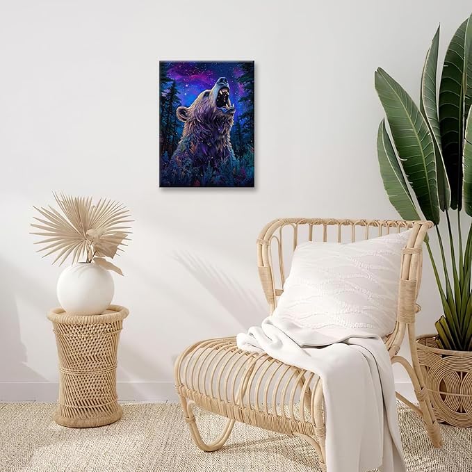 Bear Forest Wall Art Canvas Fantastic Animal Wall Decor Prints Framed Painting Pictures Gifts Artwork for Bathroom Kitchen 12"x16"