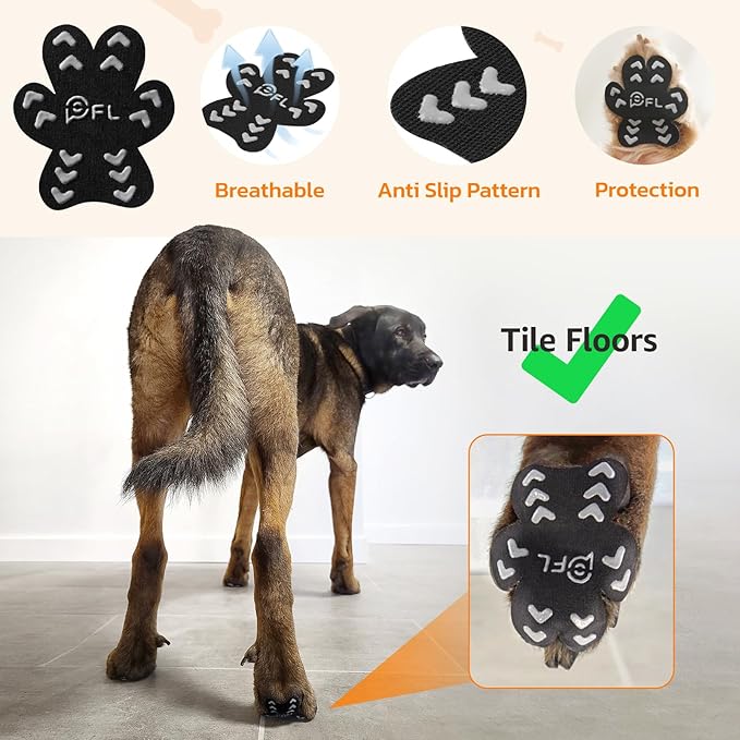 Anti Slip Dog Paw Protector Pads for Senior Dogs, Paw Pads for Dogs Traction, Disposable Self Adhesive Paw Grips for Old Dog on Slippery Hardwood Floor, Black 12 Sets (48pcs) XXXL(80+lbs)
