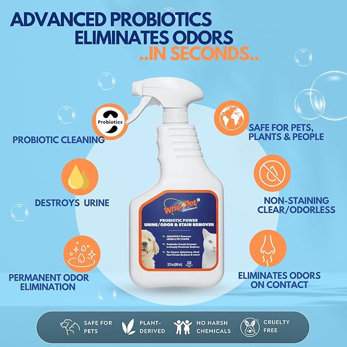 Whip-Pet Pet Odor Eliminator and Stain Remover -Professional Strength Enzymatic Cleaner for Dog Urine and Carpet Odor Eliminator - Pet Odor Remover, 32OZ