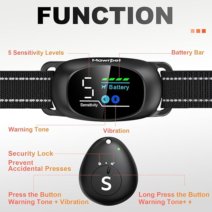 Upgraded Anti-Bark Collar with Remote Tag, 2-in-1 Dog Training Collar&Dog Bark Collar with 5 Adjustable Sensitivity,Smart Anti Barking for Large Medium Small Dogs(8-150lbs)-Black