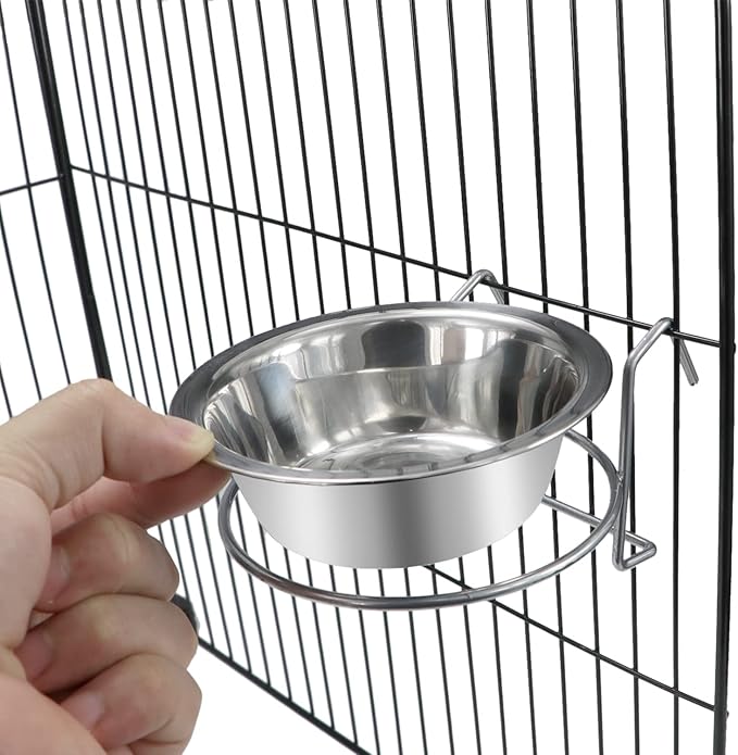 Wontee Pet Bowl Stainless Steel Hanging Food Water Bowls Bird Cage Feeder for Birds, Parrots, Small Sized Dogs and Cats (S)