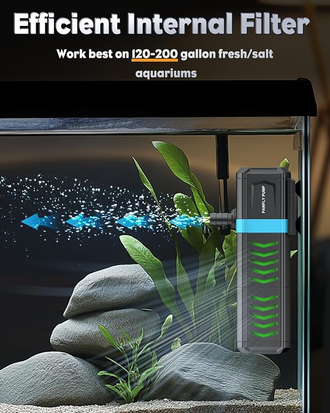 Pawfly Internal Aquarium Filter for 120-200 Gallon Fish Tanks Adjustable Fish Tank Filter with 550 GPH Powerful Water Pump Ultra Quiet Submersible Filter for Freshwater Saltwater Pond Filtration