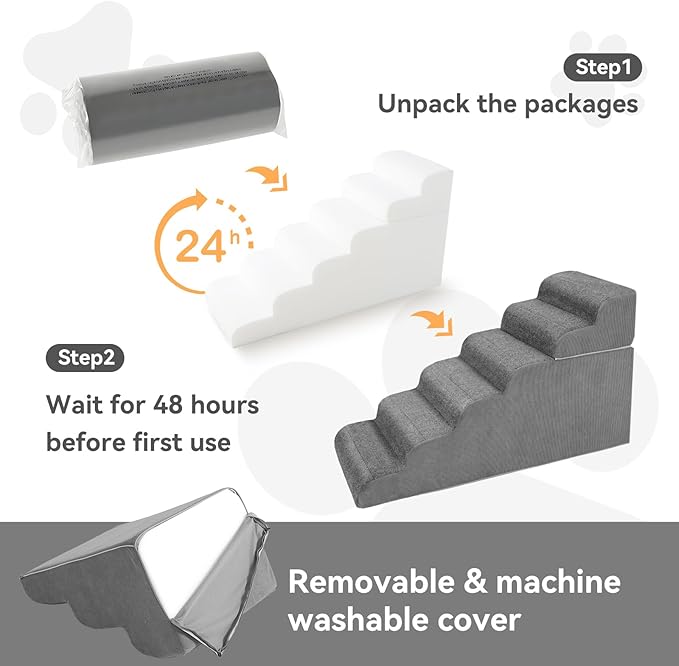 ABORON π² π¦ππ²π½π Dog Steps for High Bed, 26 Inch High Dog Stairs for Small Dogs, Waterproof Pet Stairs for Small Old Large Dogs and Cats with Removable Cover & PE Support Board for Bed/Car/Couch