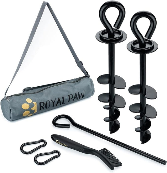 ROYAL-PAW Dog Tie Out Stake - for Large Dogs up to 210 lbs - Heavy Duty Dog Stake for Yard, Beach & Camping Outside - Best in Ground Anchor for a Dog Cable, Leash, Lead Tether (1, Black)