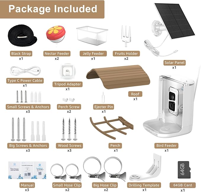 birdsnap® PAV- Smart Bird Feeder with Camera Solar Powered, 64GB Card & 2K HD Record Video Bird Camera Live with 5 DIY Add-ons, AI Identify Auto Capture, Ideal Gift for Birds Lover
