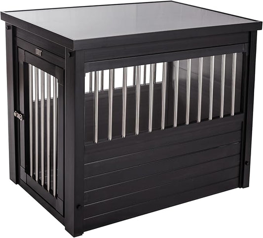 New Age Pet ECOFLEX Dog Crate End Table - Furniture-Style Pet Crate for Crate Trained Dogs - Stainless Steel Tubing & a Latched Closure - 10 Year Manufacturer's Warranty, Medium, Black