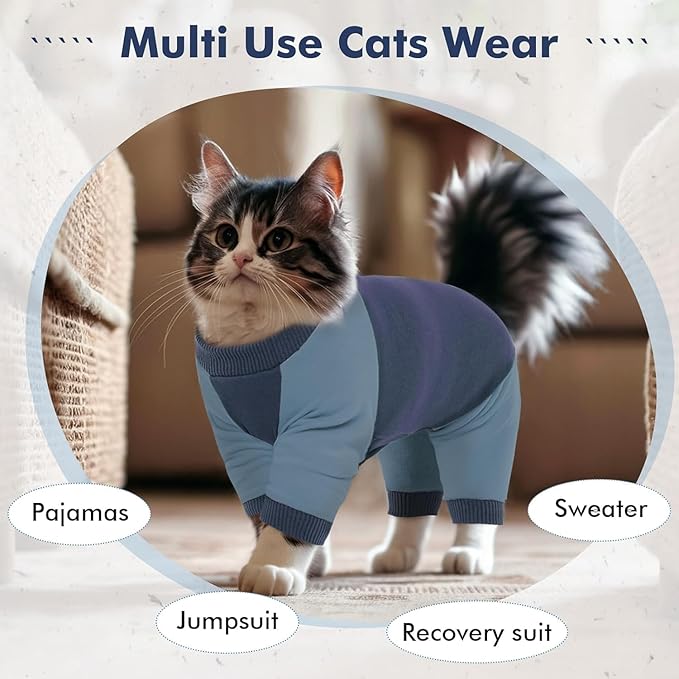 DENTRUN Cat Recovery Suit, Kitten Hair Sticky Onesie, Surgical Cone Alternative Shirts for Female Male Cat After Surgery, Cat Shedding Control Clothes Pajama Apparel for Cats Only