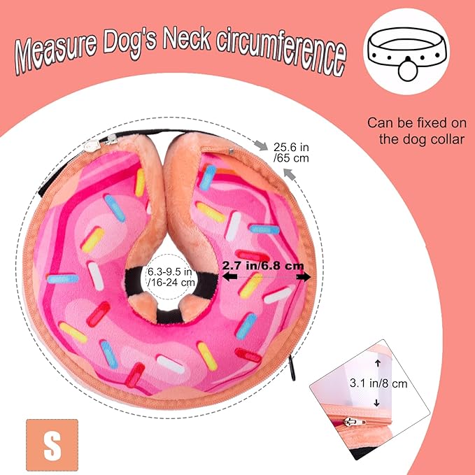 Inflatable Dog Cone Collar with Enhanced Anti-Licking, Soft Neck Donut for Dogs Cats, Recovery Pet Cone Collar After Surgery for Large Medium Small Dogs (Donut Pink2, Small)