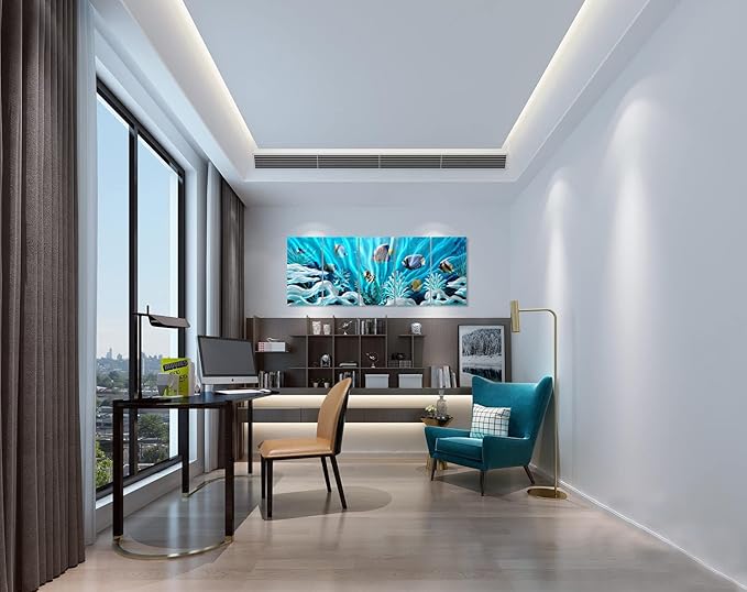 SYGALLERIER Fish Metal Wall Art Hand Crafted Large 3D Sea Life Pictures Modern Abstract Coastal Aluminum Artwork Contemporary Sculpture for Living Room Bedroom Dinning Decor