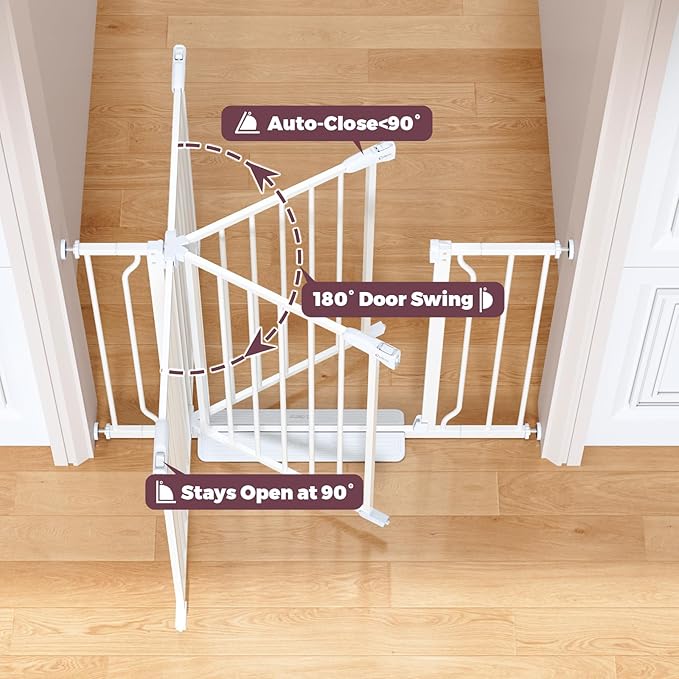 29"-51" Baby Gate for Stairs, Auto Close Stroller Friendly Dog Gate Indoor for Doorways, Pressure Mounted Baby Gate, Easy Walk Through Gate for Children & Pets, White