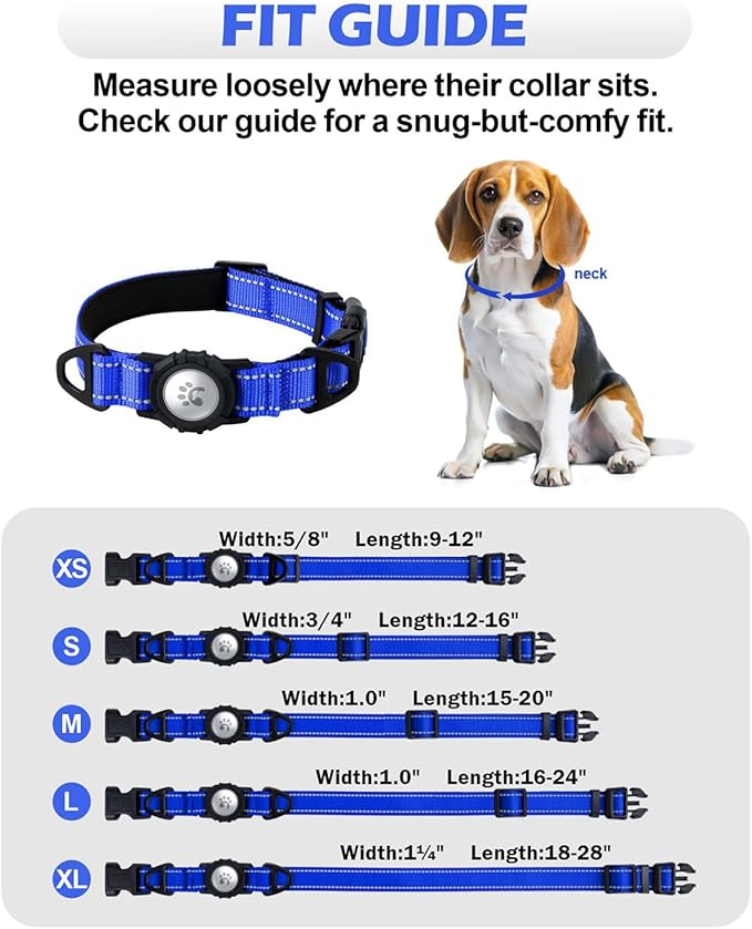 TagME Airtag Dog Collar,Waterproof Reflective Pet Collar with Airtag Holder,Soft Padded and Double D-Rings for Small Dogs,Navy Blue