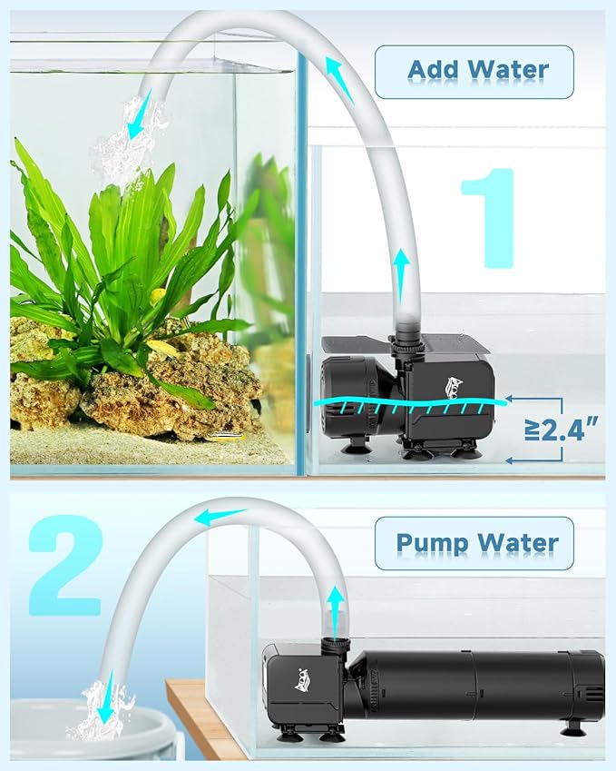 AQQA Dual-Use Aquarium Filter,Fish Tank Filter + Small Water Pump,Filtration,Wave-Making,Dissolved Oxygen,Water Circulation,Water Changes,Fountains Multifunctional Pump,Saltwater Freshwater (25W)