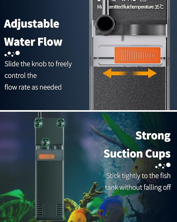 Pawfly Internal Aquarium Filter with 80 GPH Water Pump Quiet Submersible Bio Sponge Foam Filter for 10 to 20 Gallon Fish Tanks Small Multifunctional Filter for Filtration Circulation and Oxygenation