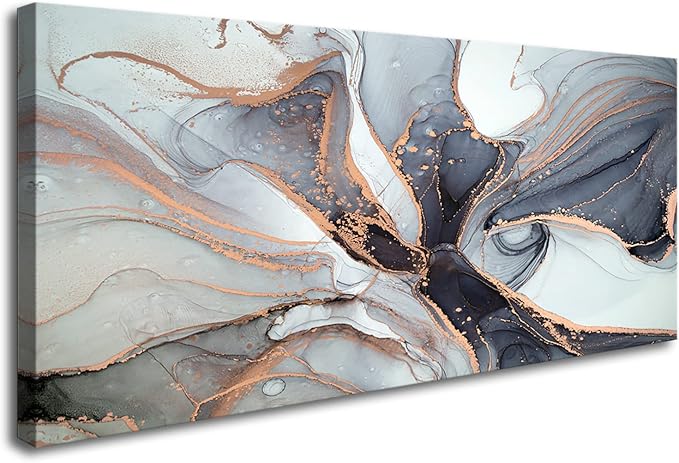 XXMWallArt FC3462 Framed Wall Art Gray and Gold Abstract Painting Background Abstract Canvas Wall Art Print Painting for Bedroom Living Room Office Wall Decor Home Decor