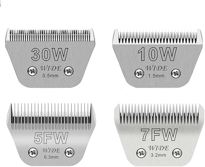 Wide Blades for Dog Grooming Blades Compatible with Andis Dog Clippers,Size #10W+30W+5FW+7FW Dog Clipper Blades Compatible with Oster A5,Wahl km10 Dog Clippers,Stainless-Steel Blade Sharp