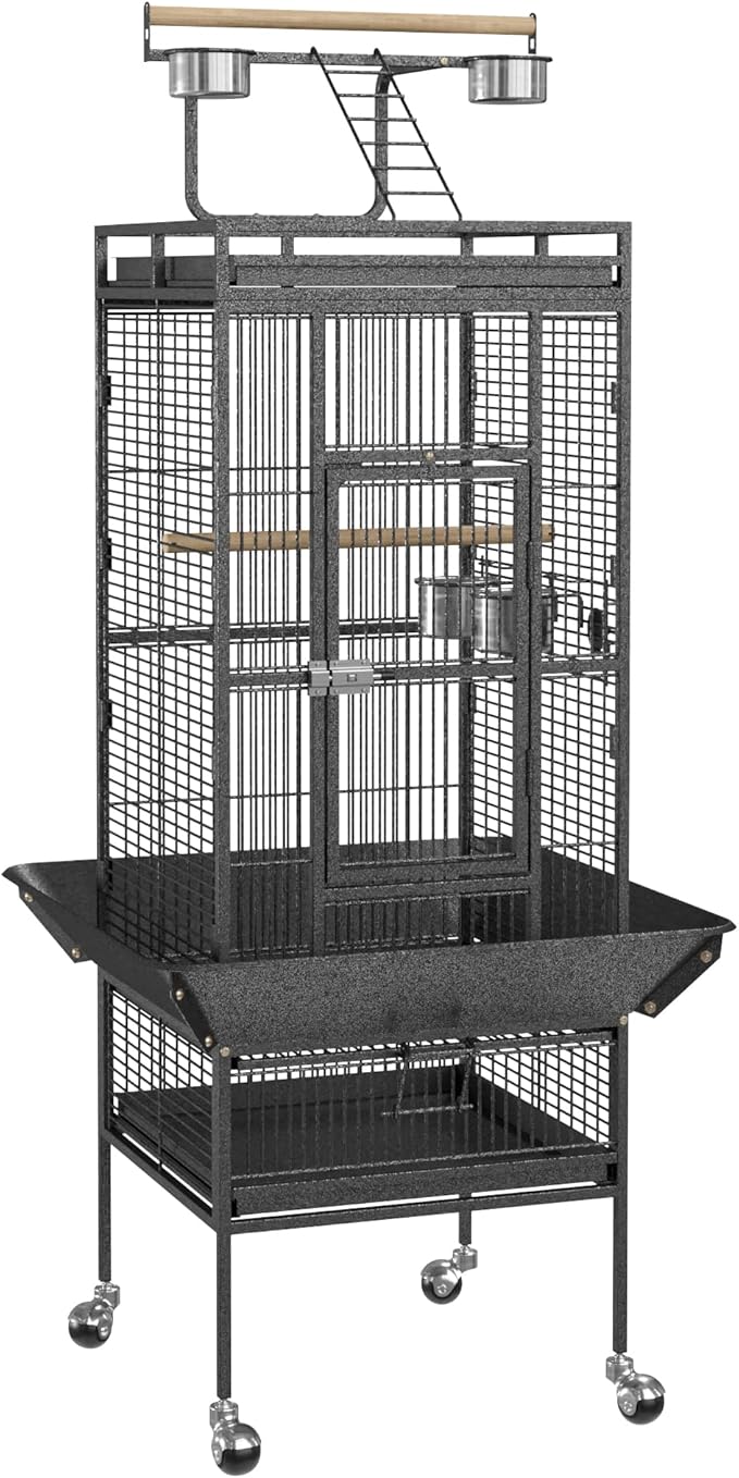 ZENY 61-inch Playtop Parrot Bird Cages, Wrought Iron Large Birdcage with Rolling Stand for Parakeet Cockatiels Quaker Conure Lovebird Finch Canary Small Medium Parrot Cage Birdcage (Black)