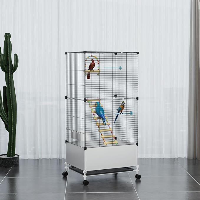 Big Flight Bird Cage, Black Parakeet Cages with Rolling Stand & Wheels, Wide Birdcage for Parrots Cockatiels Conure Budgie Canary Finch Lovebird