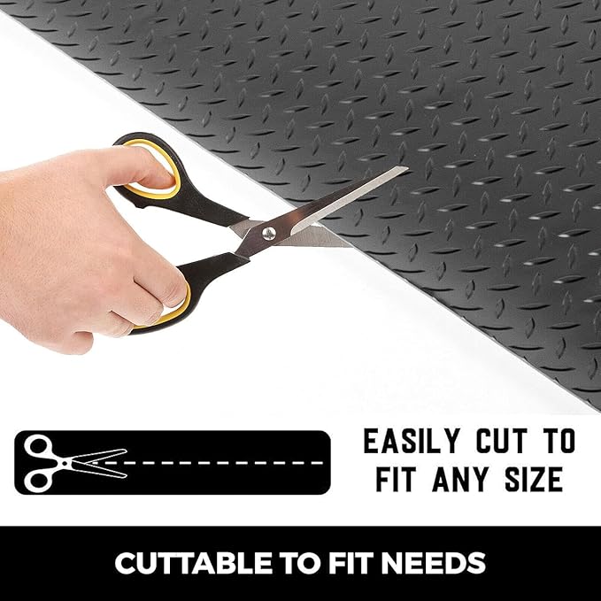 16.4 x 3.3Ft Garage Rubber Flooring Roll, 3 mm Thickness Floor Mat, Diamond Plate PVC Rubber Trailer Mats Non-Slip Flooring for Garage Gym Horse Stall Home Patio (Black)