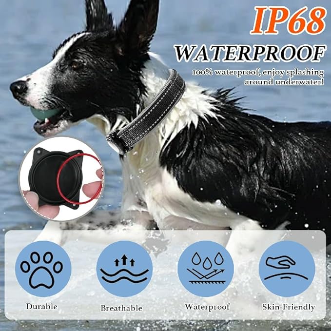 Upgraded AirTag Dog Collar, IP68 Waterproof Dog Collar with Apple Air Tag Holder, Reflective Adjustable Heavy Duty Dog Collars with Soft Padded for Small, Medium and Large Dogs,Black, M