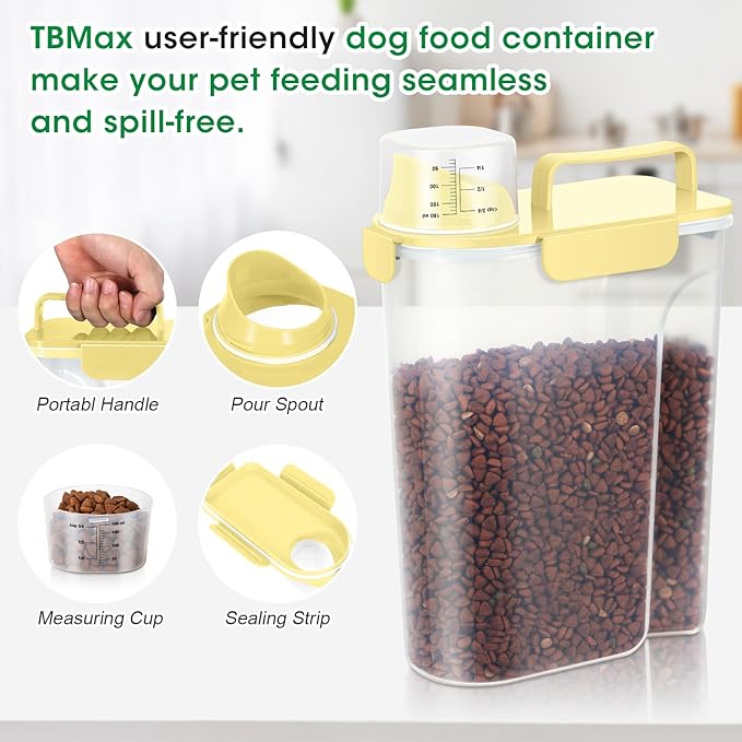 TBMax Dog Cat Food Storage Containers 2 Pack 10 Lbs to 14 Lbs Airtight Pet Food Container Dispenser with Large Spout & Portable Handle, Travel Dog Treat Cat Food Storage Bin Bird Seed Container