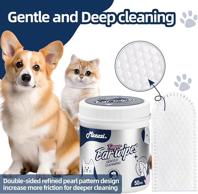 MIOSSZI 3-in-1 Pet Wipes Bundle - 40 Glove + 50 Ear + 130 Eye Wipes (220 Total) Hypoallergenic Cleaning Mitts for Dogs & Cats, Rinse-Free with Coconut Oil & Aloe Vera, Gentle No-Sting Formula