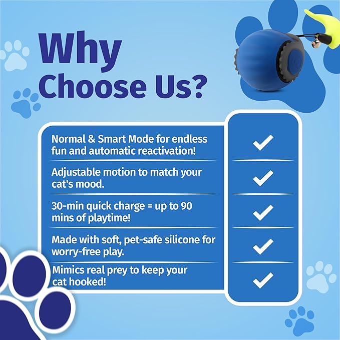 Speedy Tail 2.0 Cat Toy, Interactive Cat Toys for Indoor, Automatic Moving Kitten Rolling Ball with Tail, Rechargeable & Two Speed Adjustment, Smart Interactive Dog Ball, Rollie Pet Chase, Blue