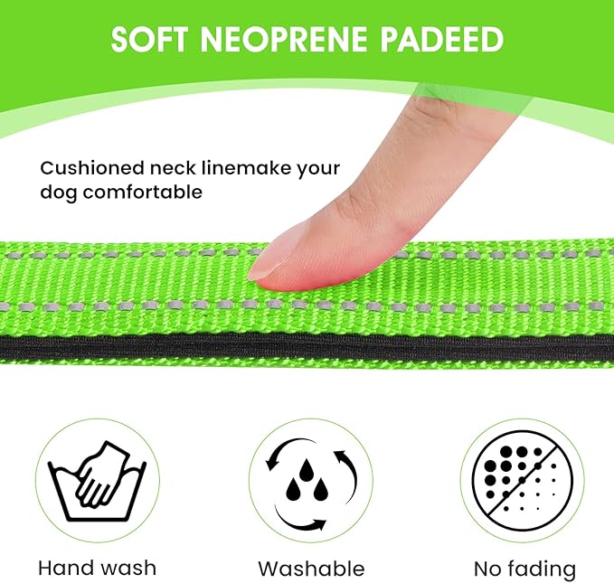 Reflective Dog Collar Padded with Soft Neoprene Breathable Quick Release Basic Dog Collars for Medium Dogs Green Boy Girl