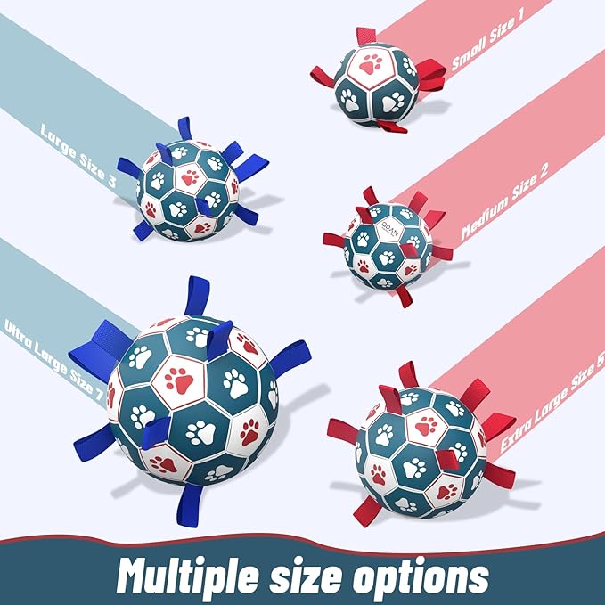 QDAN Dog Toys Soccer Ball with Straps, Herding Balls for Dogs, Interactive Toy for Tug of War, Durable Dog Balls for Medium Large Dogs (8 Inch)