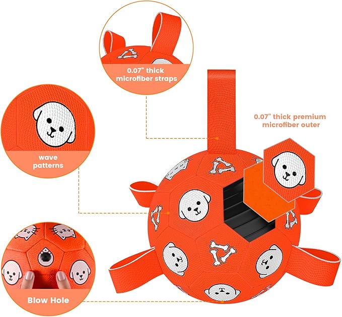 Dog Balls Toy, Durable Soccer Ball with Straps, Interactive Dog Toys, Water Fetch Ball for Tug of War, Herding, Dog Toys to Keep Them Busy โ Dog Birthday Gift for Medium Large, 8 Inch